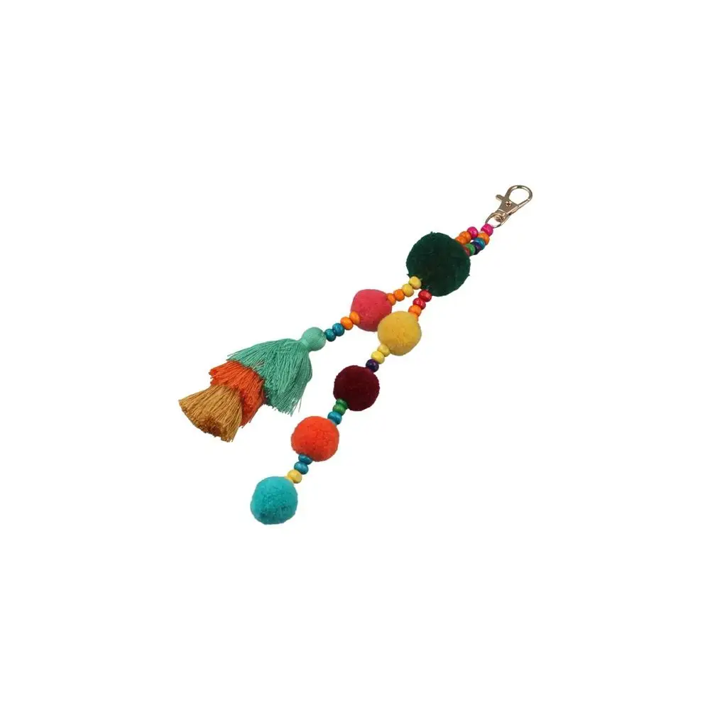 Boho Style Boho Style Hair Ball Tassel Keychain Colorful Pom Pom Boho Style Keychain Handmade Gradient Colors Boho Style Keyring