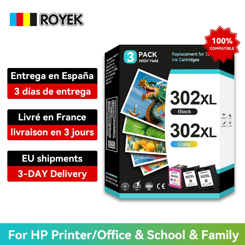 

Royek Replacement For HP 302 XL hp302 302XL ink cartridge DeskJet 1110 2130 NS45 Officejet 3630 printer