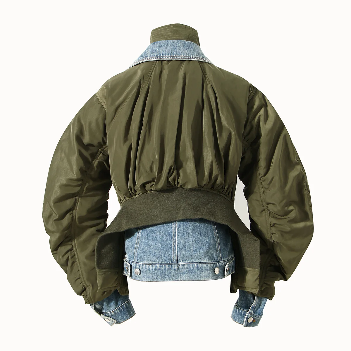 Autumn Winter Loose Fit  Workwear Denim Jacket Women's Padded Outerwear Fake Two-Piece Pleated Splicing Cotton Coat