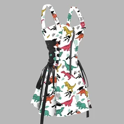 2024 Summer Mini Dresses Colorful Animal Print Lace Up Dress O Ring Half Zipper Adjustable Buckle Strap Sleeveless Dress