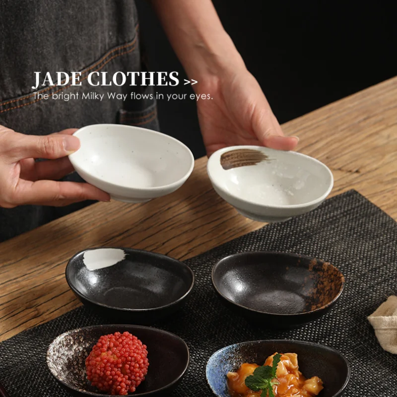 Japanese Ceramic Small Plate Creative Egg Shaped Snack Bowl Sauce Bowls Seasoning Dish Clay Tableware Home Kitchen Supplies