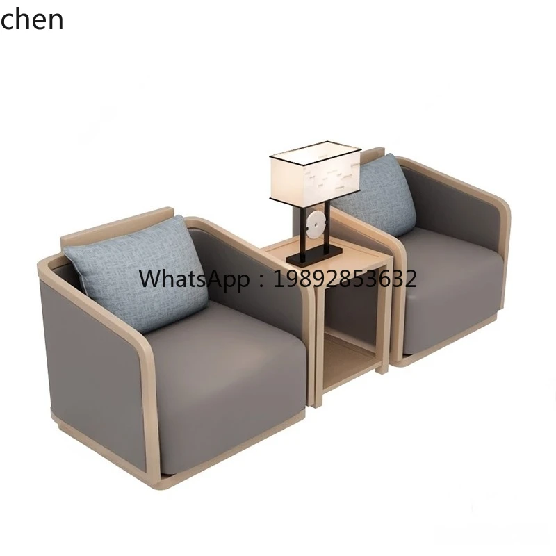 Chinese solid wood office sofa coffee table VIP business reception meeting room single seat fabric