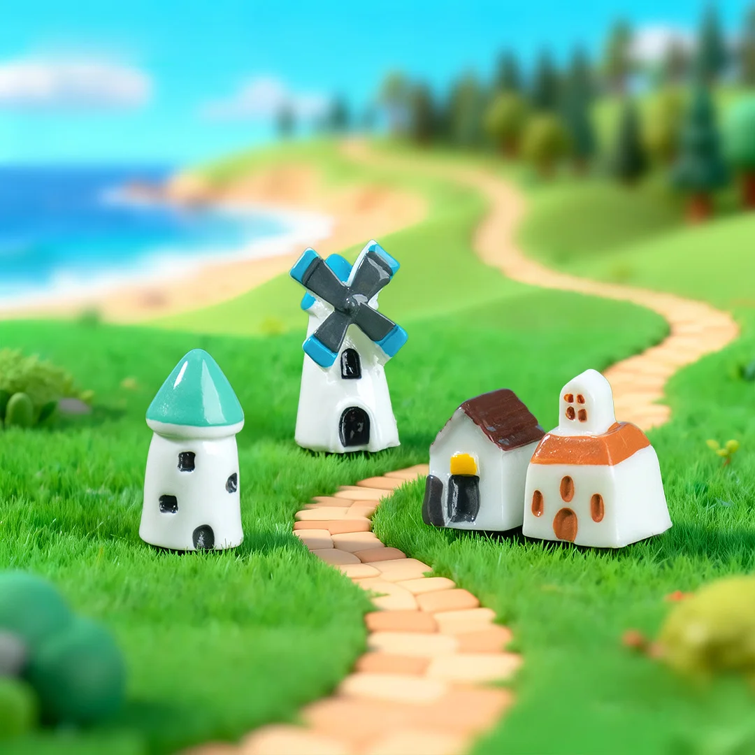 Small House European Classical Style Castle Windmill Church Figurine Home Decor Miniature Fairy Garden Decoration Accessories