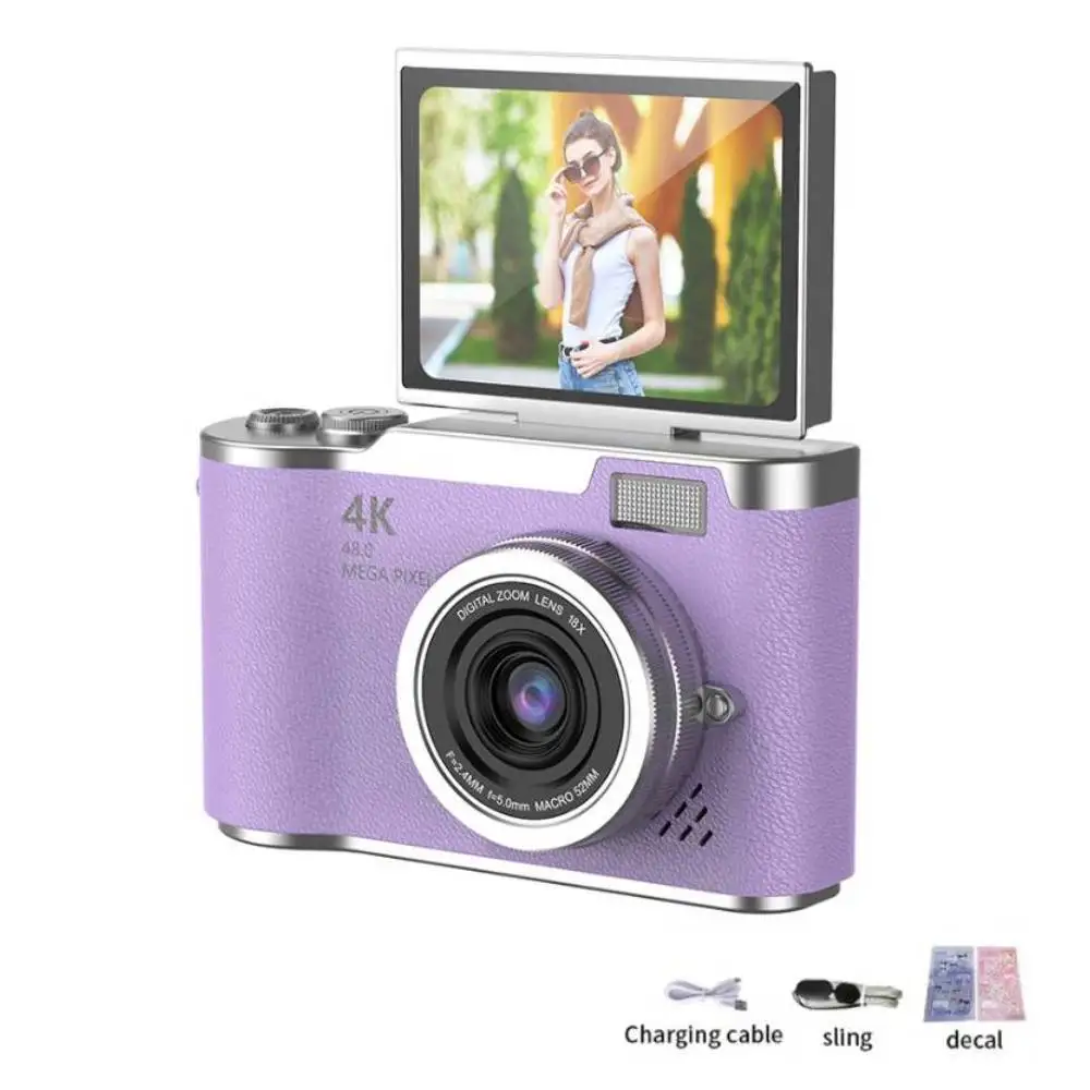 4K Digitale Camera Beautyfilters 48MP HD Studenten CCD Camera CMOS Anti-tril 180 °   Flip Screen Selfie Camera voor kinderen en volwassenen cadeau