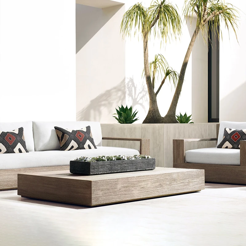 xx-Modern Outdoor Sofa Combination for Courtyard Garden Terrace Waterproof Sunscreen Casual Solid Wood for Exterior Villa Use&