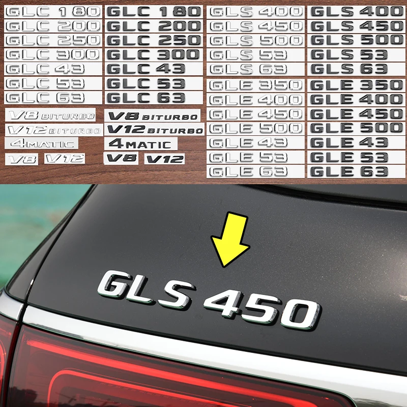 الكروم البلاستيك سيارة الجذع الخلفي ثلاثية الأبعاد رسائل شارة شعارات لمرسيدس بنز AMG GLC200 GLC250 GLE400 GLS450 V8 V12 BITURBO 4MATIC