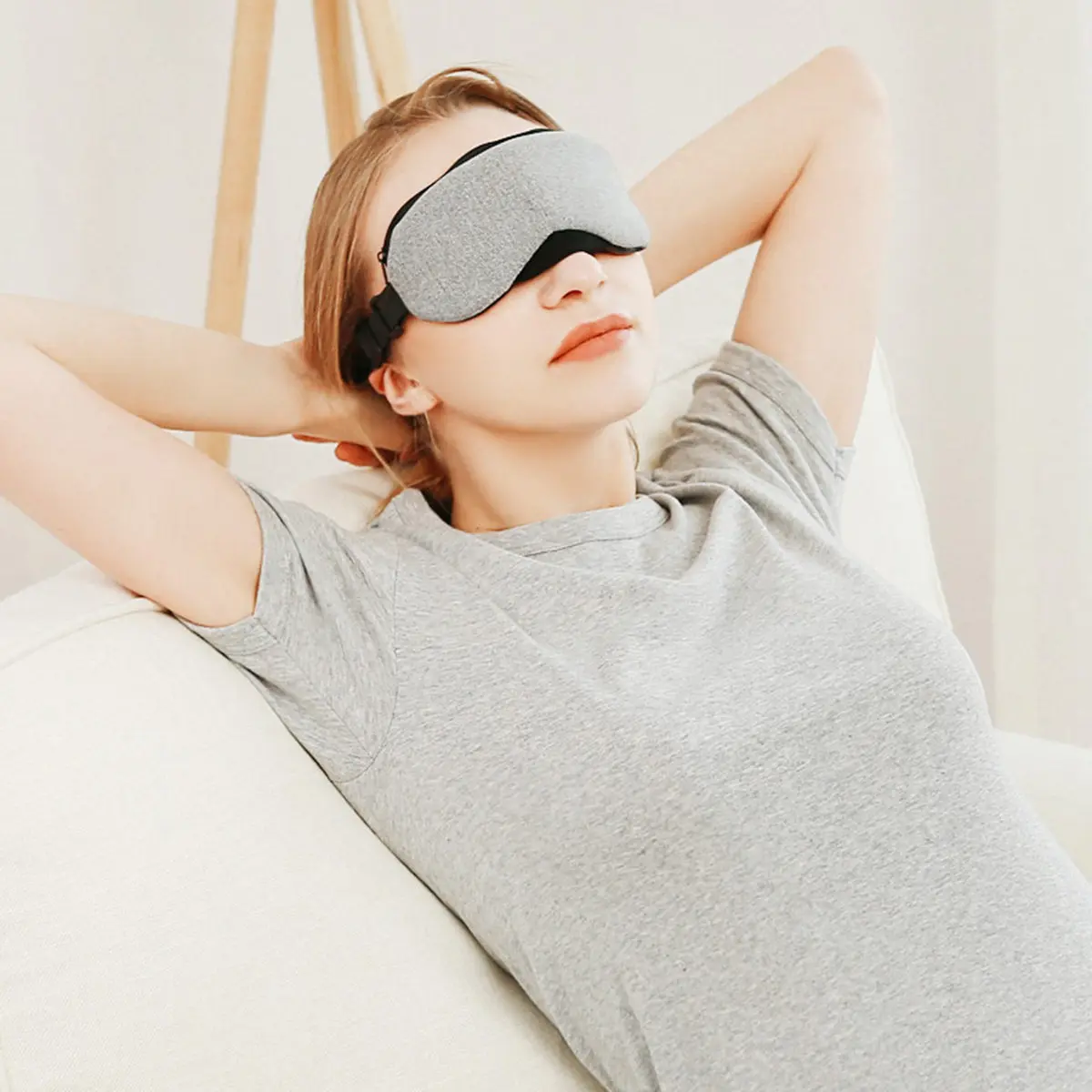 Grey USB Steam Eye Mask Hot and Cold Mode Sleep Blindfold with Full Light Blockage Eye Movement Freedom 30Min Timer Reusable