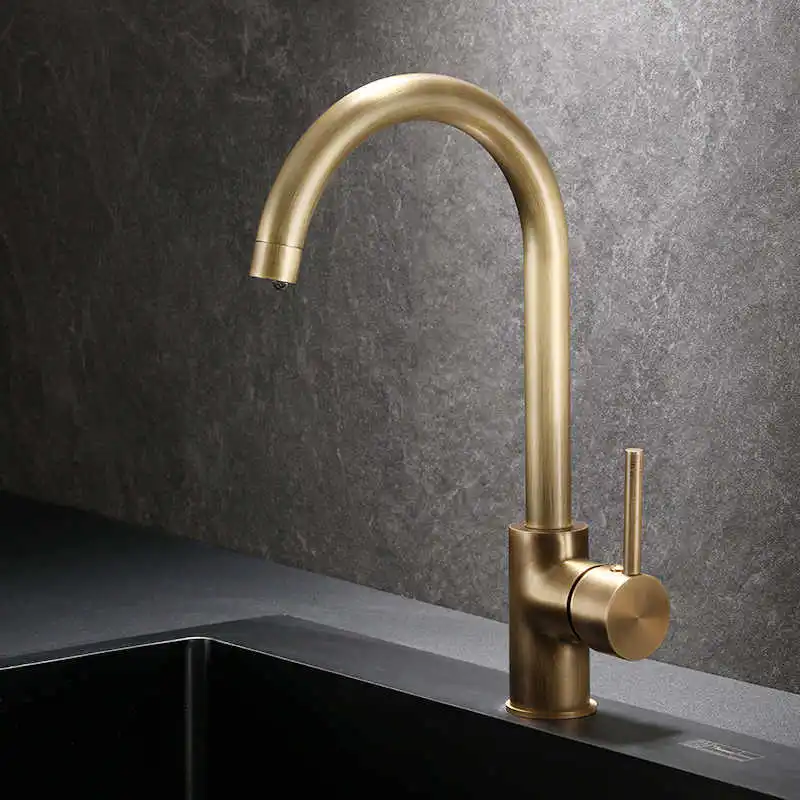 European Classic Kitchen Faucets Antique Color Brass Crane Hot and Cold Water Mixer Tap Single Hole Single Handle 866A113F