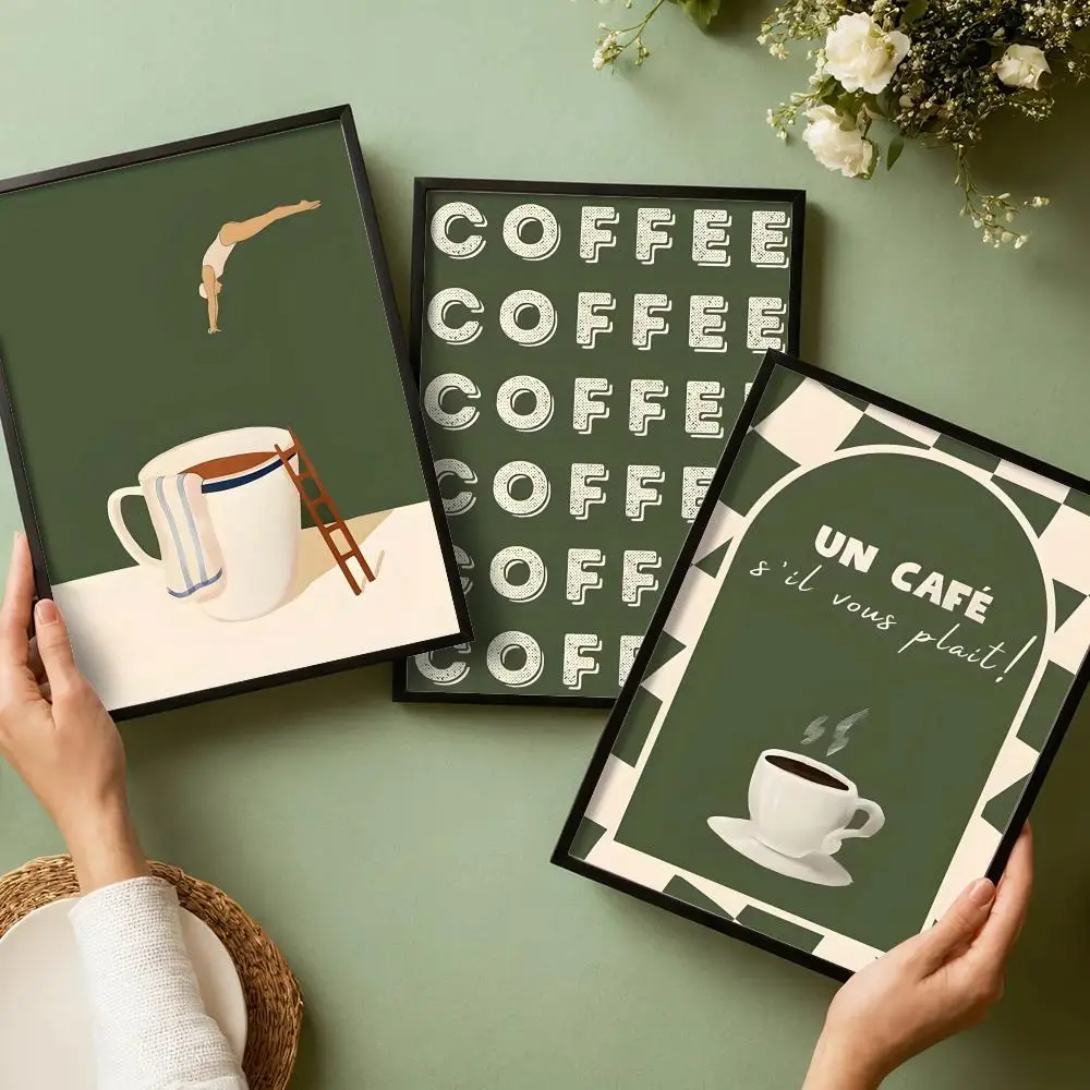 Funny Coffee Club Diver Abstract Poster Stickers HD Painting Self-Adhesive Art for Bedroom Living Room Home Decor Decals Gift