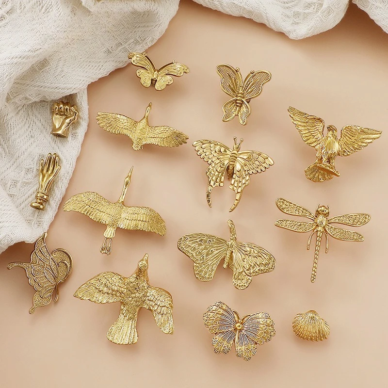 French Vintage Cabinet Pulls Brass Butterfly Dragonfly Shell Bird Wardrobe Chest of Drawers Shoe Cabinet Door Handle