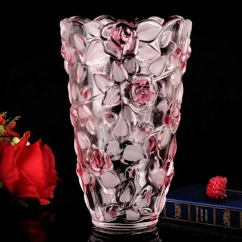 European Style Crystal Glass Rose Vases Hydroponic Plant Flower Set Countertop Coffee Table Living Room Home Decor Transparent