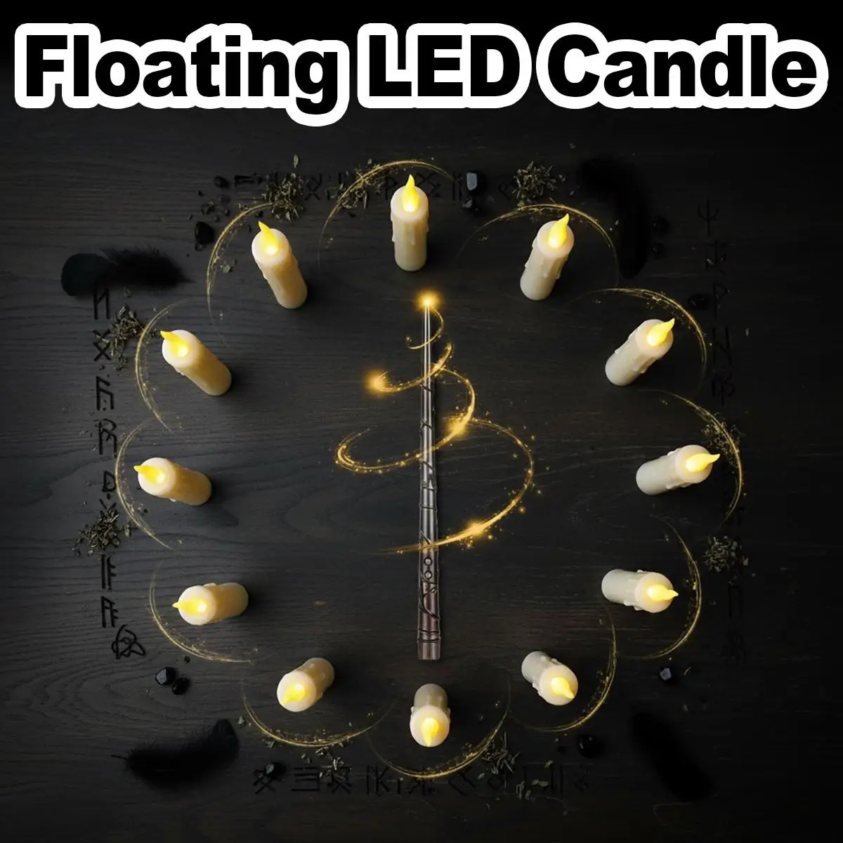 12/20PCS Floating Candles with Wand Remote LED Taper Candles Control Flameless Hanging Light Fake Bulb For Halloween Christmas