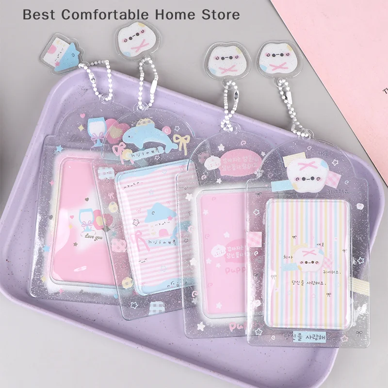 

3 Inch Glitter Transparent PVC Card Holder Kpop Photo Protector Photocard Holder ID Credit Card Badge Cover Case Pendant