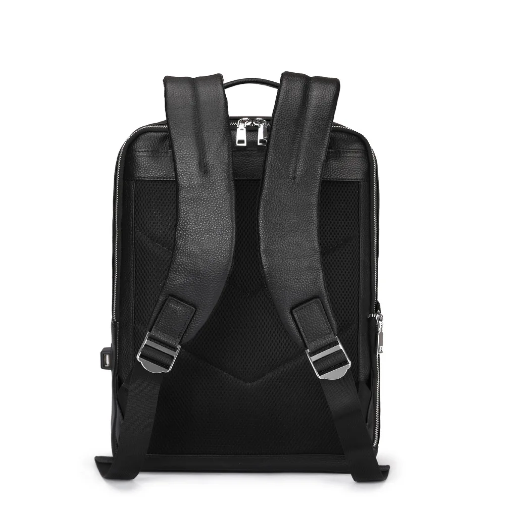 Men's Fashion Backpack Genuine Leather Male Trendy USB Backpack Large Travel Backpack 15.6 inch Laptop Bags Korean School Bags