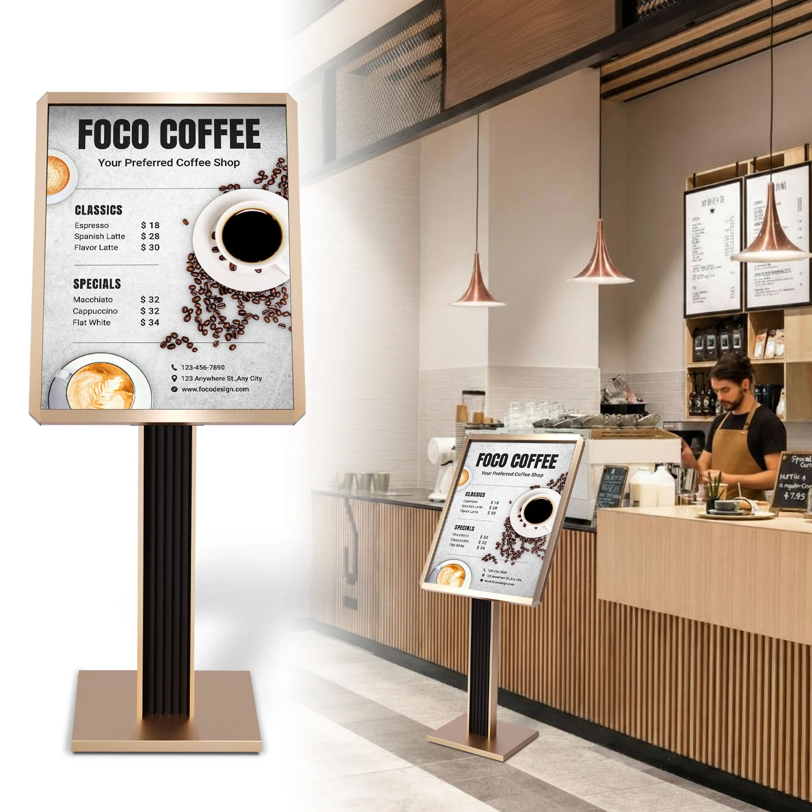 Sign Holder Stand Adjustable Pedestal Floor Signage Standing Holder with Snap-Open Frame Display for Malls Schools Restaurants