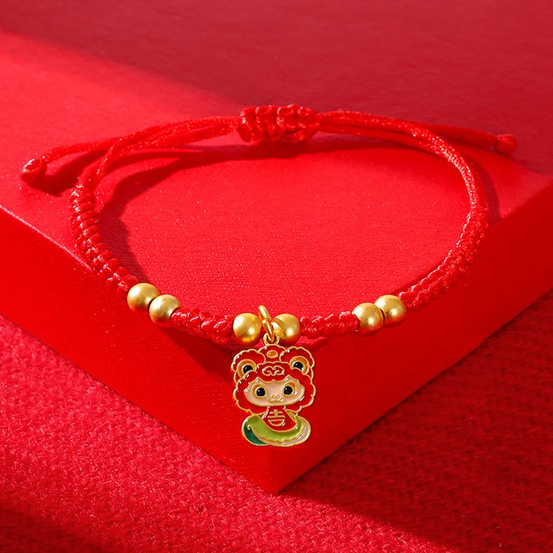 2025 Snake Year Lucky Red Rope Braided Bracelets Zodiac Snake Attracts Fortune Handmade Bracelets New Year Festival Jewelry Gift