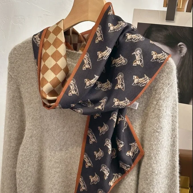 Bufanda de lana de seda de imitación de doble capa de doble cara Premium, Esquina oblicua larga, serpentina grande de invierno para mujer, versátil