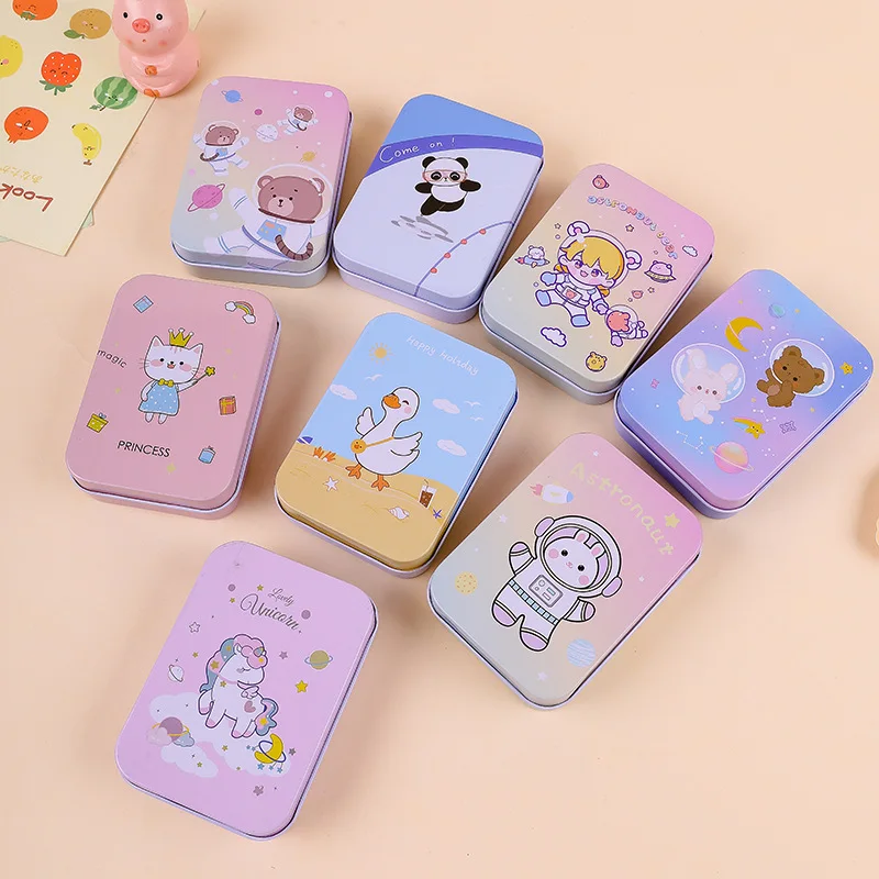 

New Small Cartoon Card Hair Clip Storage Tin Box Rectangular Jewelry Earrings For Wedding Favor Metal Candy Decor Container