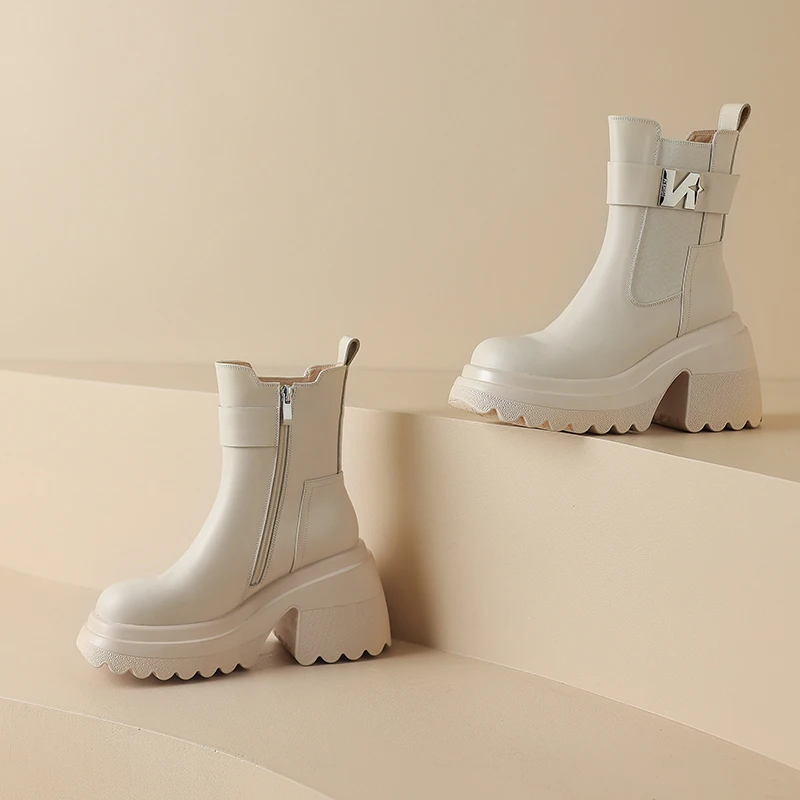 أحذية نسائية على الموضة جديدة لعام 2025 مصنوعة من جلد البقر الطبيعي 100% أحذية تشيلسي ذات نعل سميك أحذية رقص فاسق #3