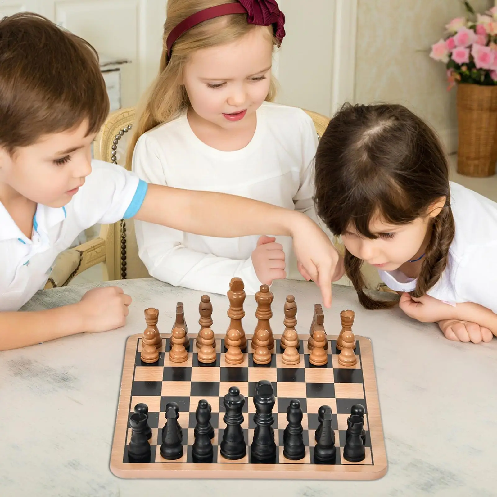 Wooden Chess Set Chess Game Set Double-Sided Board Interactive Game for Beginners Kids Adults Family Travel Home Outdoor
