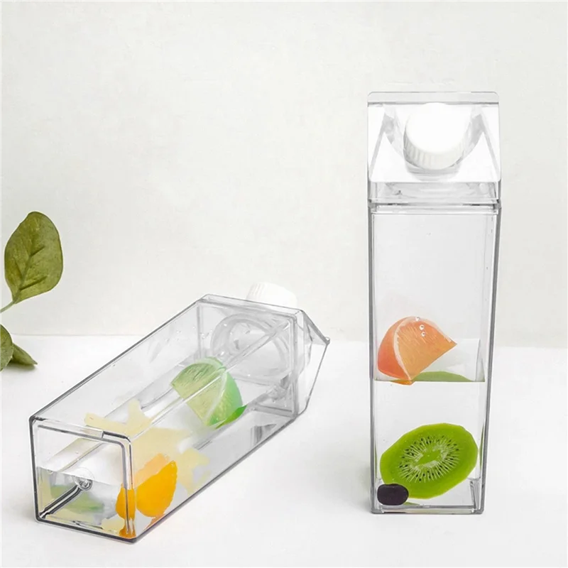 

A34R 4 PCS Clear Square Milk Juice Water Bottle Portable Plastic Cup Milk Carton Water Bottle Outdoor Camping Drinking Cup B
