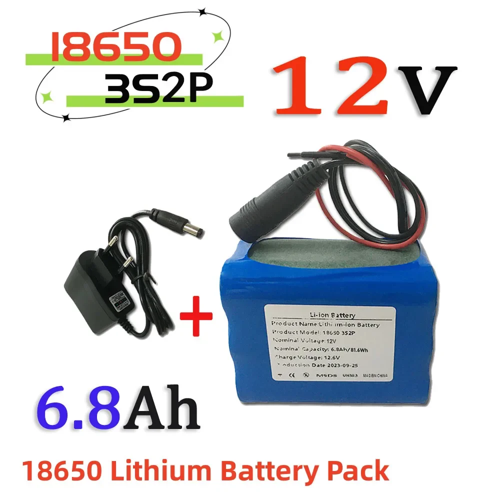 

3S2P 12V 6800mAh Lithium Battery Pack, Suitable For Projector, Speaker, And Wireless Monitoring Battery Replacement+Charger