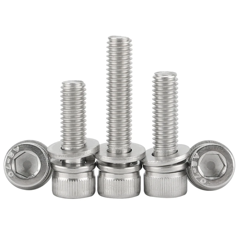 304 Stainless Steel Hexagon Socket Triple Combination Screws Cylindrical Head Bolts M2 M2.5 M3 M4 M5 M6 M8 M10 M12