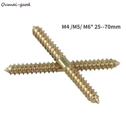 20-50pc M4 M5 M6 25--70mm Hanger Bolts Double Thread Self-Tapping Screws Wood Furniture Fixing Screws Color Zinc Plated