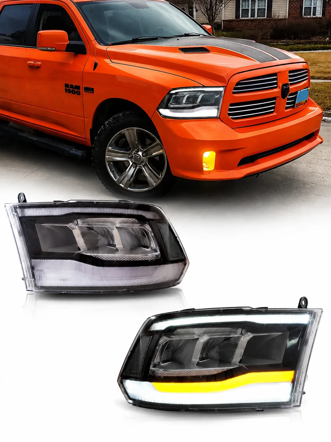 Für Ram 1500 2500 3500 2009-2018 Voll-LED-Scheinwerfer Schwarzes Gehäuse Projektor-Scheinwerfer-Baugruppe LED-Tagfahrlicht Fern- und Abblendlicht Plug-and-Play LHD