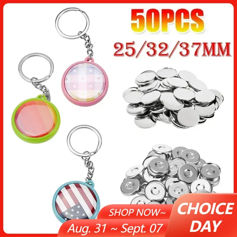 50pcs/Sets Double-Side Keychain Badge Button Making Parts 25mm 32mm 37mm Key Ring Button Pins Round Pendant Making Supplies