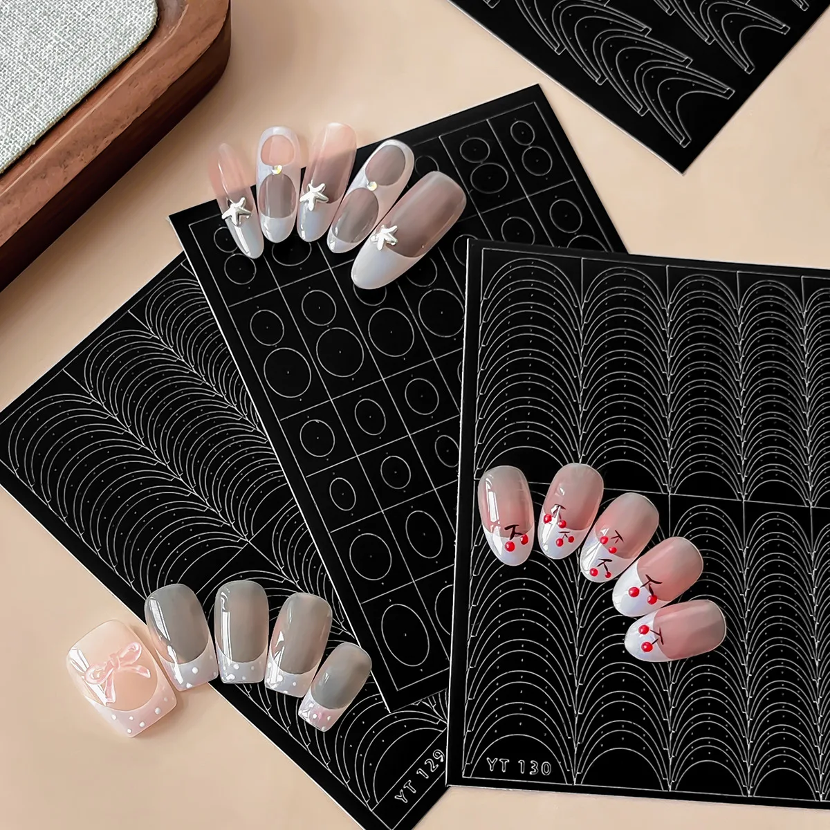 French style black spray painted nail stickers simple and versatile popular self-adhesive nail stickers DIY nail 3D decorations