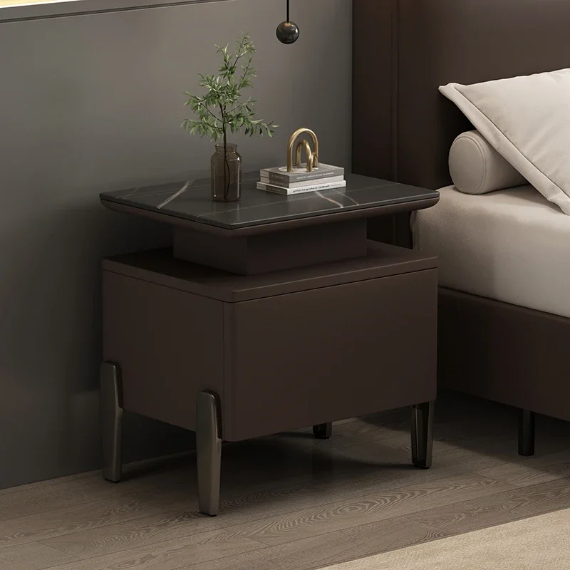 

Light luxury high-end style black rock slab all solid wood single-layer simple bedside table