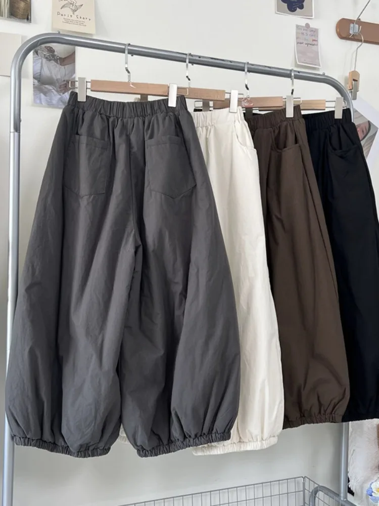 حجم كبير اليابانية Sle واسعة الساق القطن مبطن فانوس السراويل النسائية الشتاء ملابس خارجية ثي السراويل القطنية غير رسمية ملابس المنزل