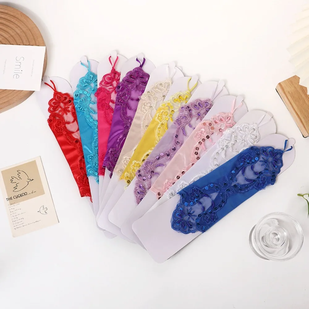 2024 فستان الحفلات قفازات برباط مثير الملابس والاكسسوارات فستان زفاف القفازات حجر الراين أنيقة واقية من الشمس قفازات سيدة