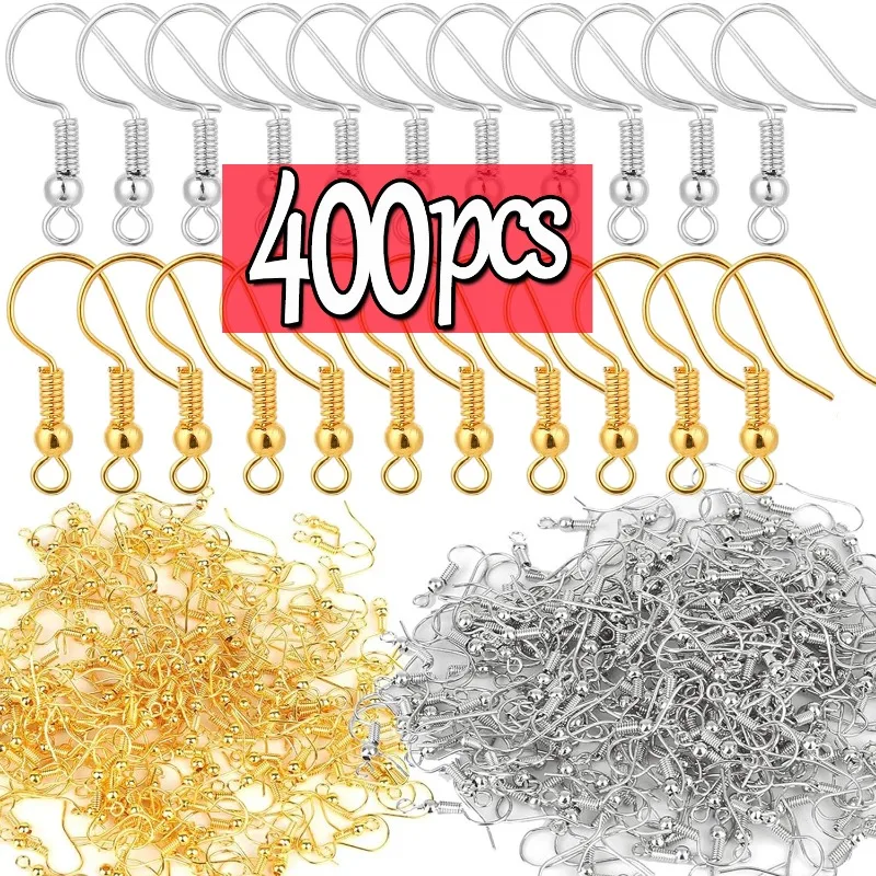 100/400pcs 스테인레스 스틸 귀걸이 후크 DIY 골드 실버 귀 결과 Clasps Earwire 쥬얼리 용품 부품 액세서리 만들기 