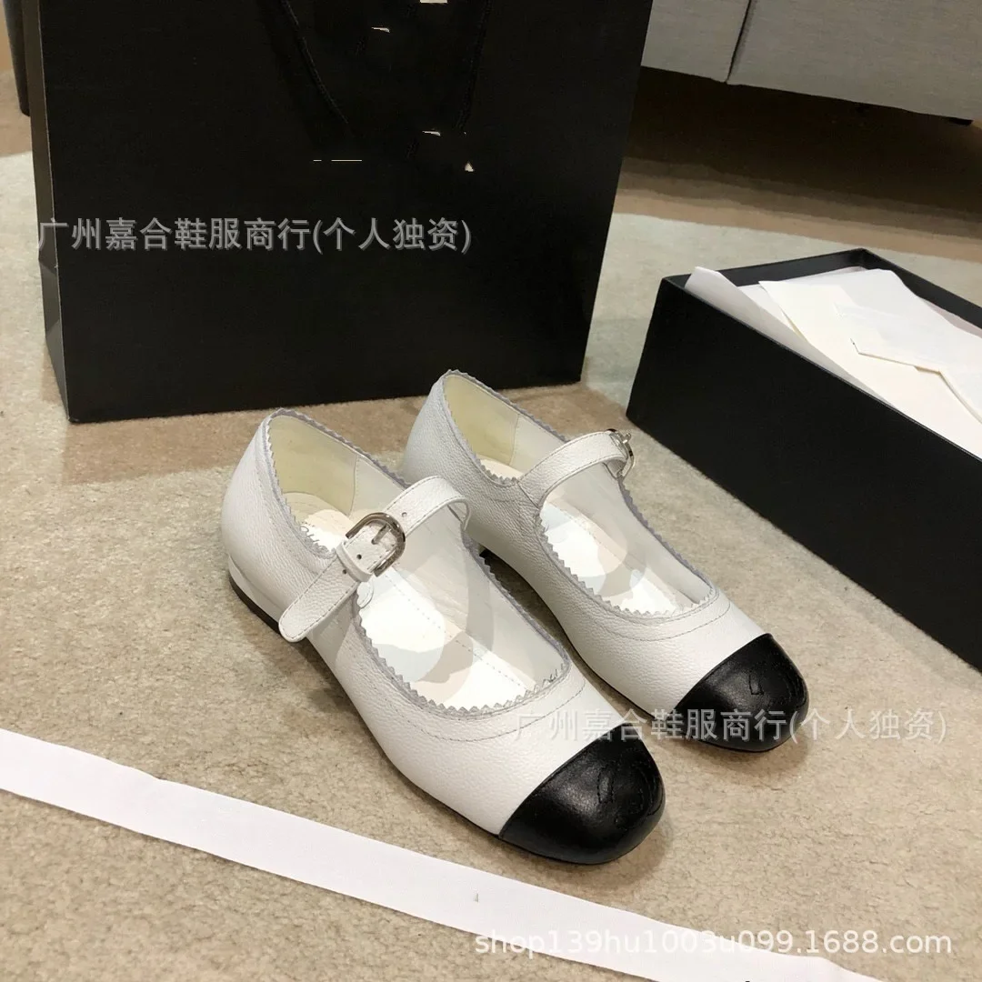 

Little Wind Shallow Mouth Sheep Pattern Mary Jane Shoes Spring Square Heel Buckle with Round Head Sweet Single Shoes Ballet Danc