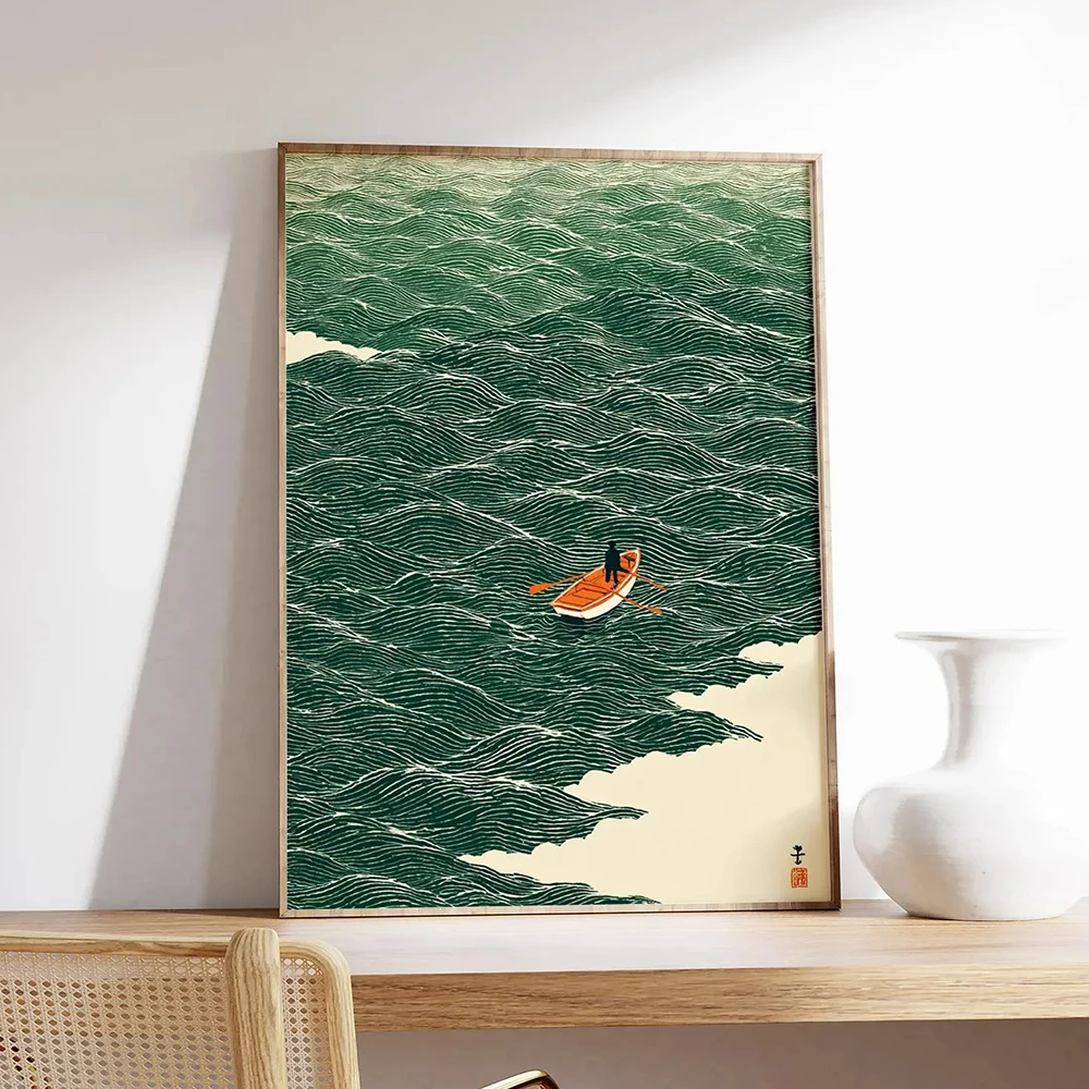 Japanese Lifestyle At Home - Japanese Wave Art Boat at Sea