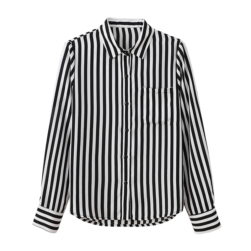 Black Patchwork White Striped Print Chiffon Blouse Women 2024 Spring Long Sleeve Work OL Wear Shirt Top Clothes