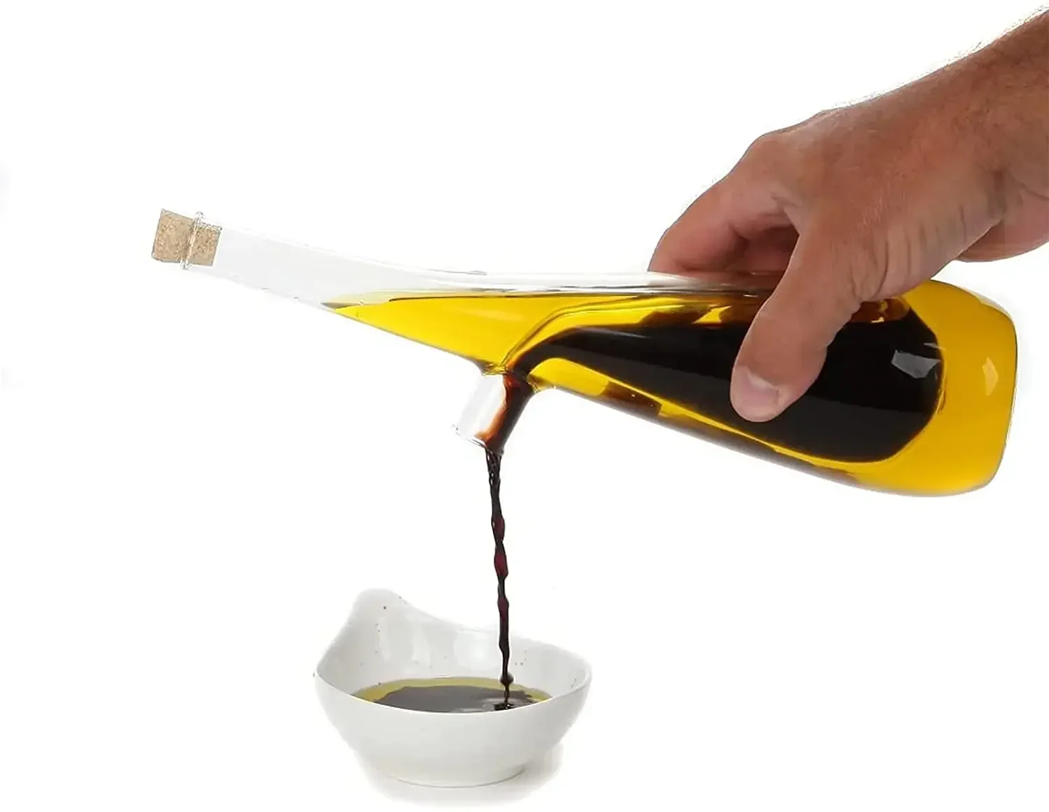 Botella de aceite de oliva de vidrio de doble capa, 2 en 1, con tapones, doble vertedor, tapón de caño, vinagrera, dispensador de aceite y vinagre