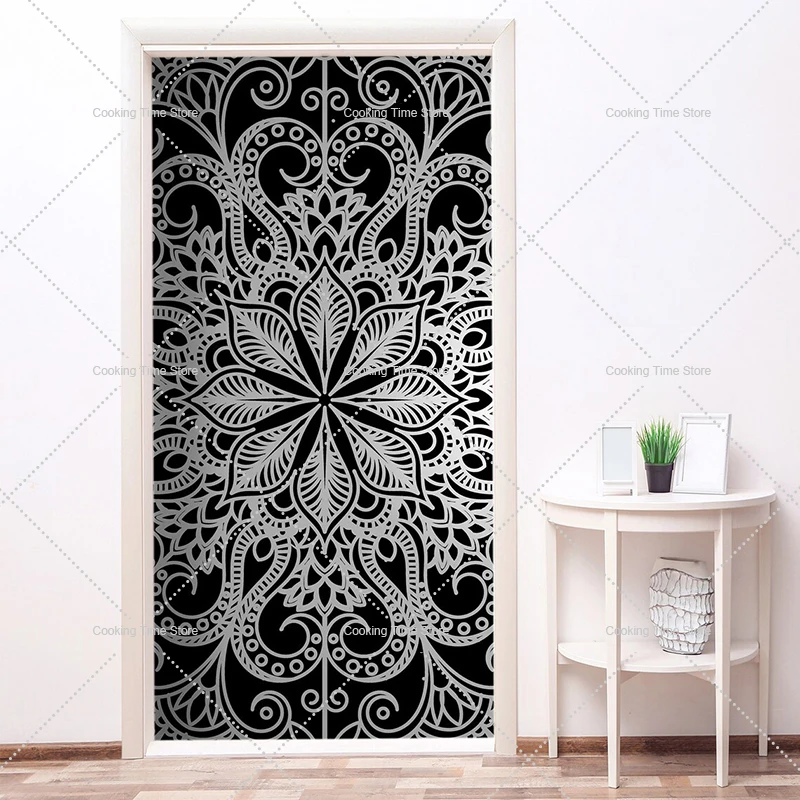 Mandala Pattern 3D Door Sticker Self-Adhesive Vinyl Waterproof Door Wallpaper Peel and Stick Mural Decal for Home Decor Stickers