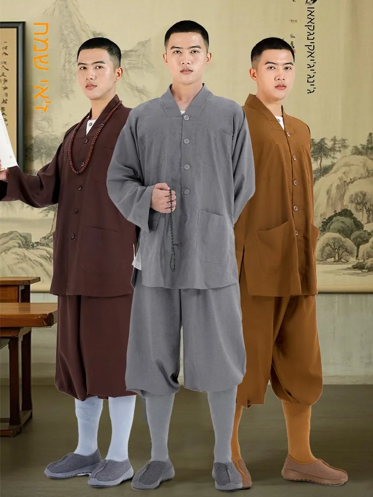 pure-cotton-monastic-robe-short-jacket-spring-autumn-style-monastic-clothing-for-men-and-women-buddhist-monk-outfit