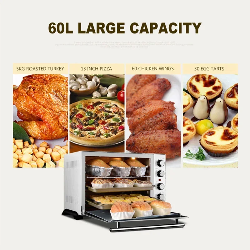 60L Multi-functional Electric Oven For Pizza Cake Bread Toaster Oven With Rotisserie Electric Oven Household Baking Equipment