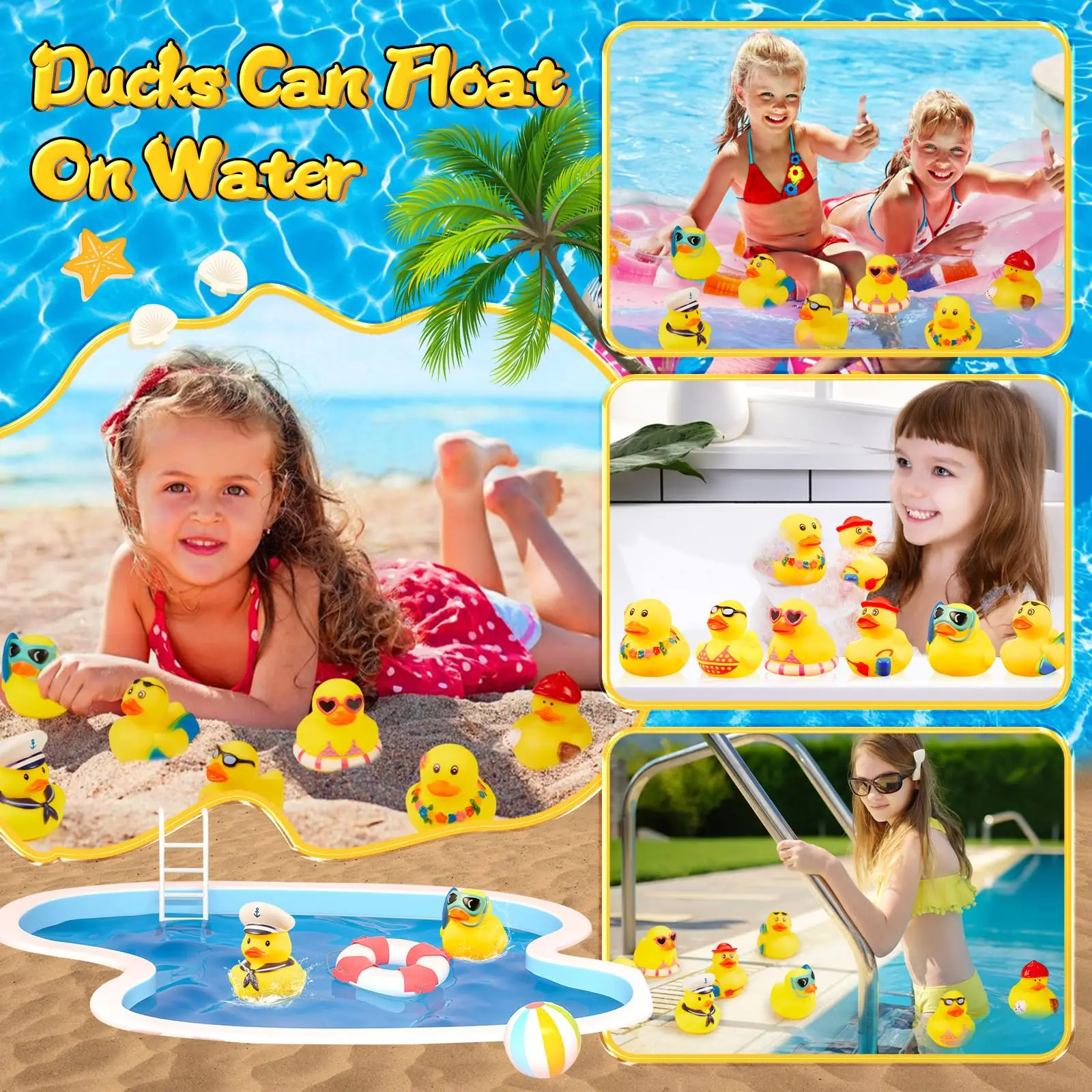 24Summer Rubber Duck for Beach Toy,Assorted Beach Duck for Summer Carnival Beach Pool Baby Shower Activity School Reward for Kid