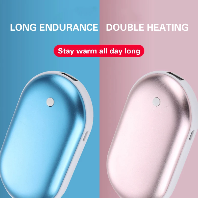 Mini Hand Warmer Winter Portable USB Rechargeable Pocket Hand Warmer Mobile Power Double-sided Quick Heating 5000mAh