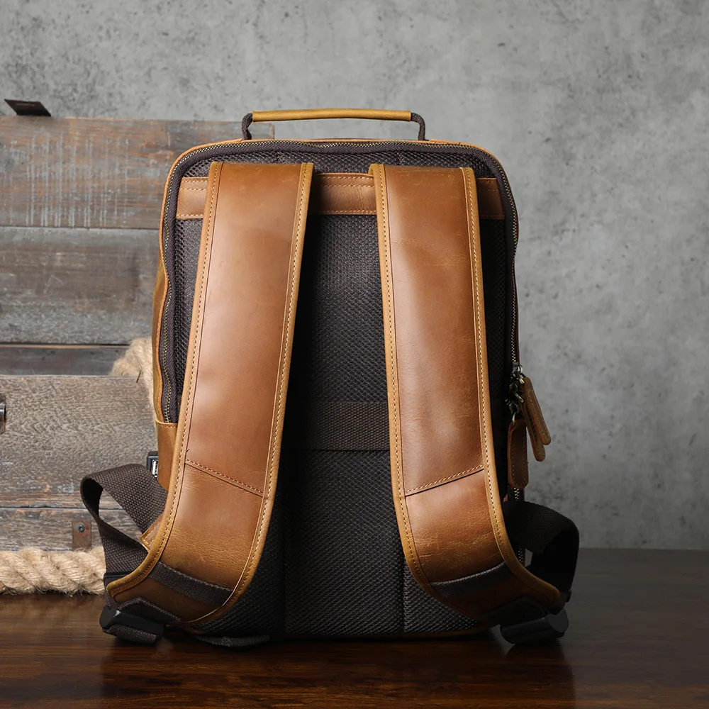 S.WORKER Vintage Echtleder-Rucksack Laptop-Tasche Crazy-Horse-Leder Schultasche Outdoor-Reise-Weekender-Schultertasche – Detail 16