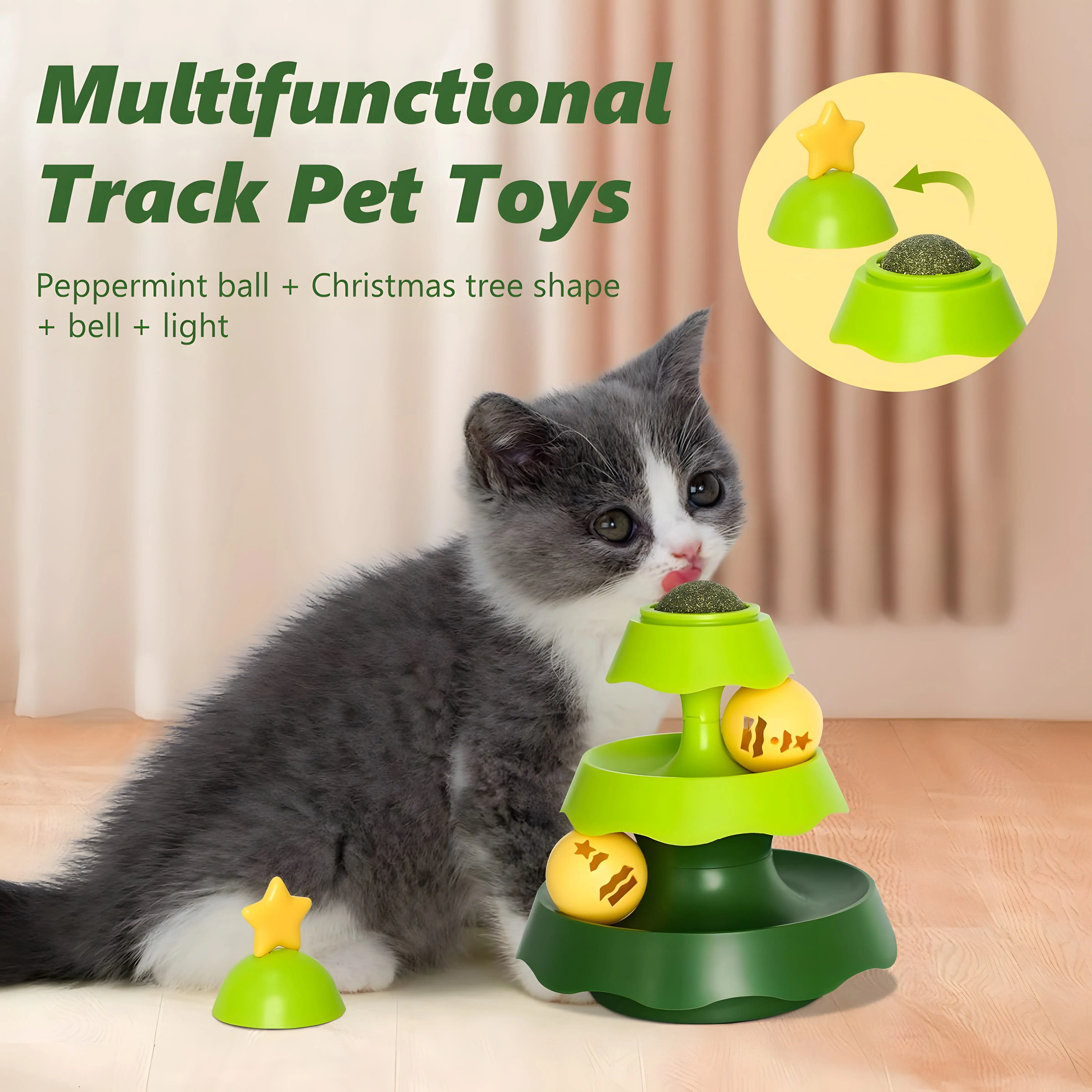 

Mini Christmas Tree 3 layer Track toy Cat Turntable Fun Cat Light Up Interactive Toy Pet Supplies Catnip Ball Playful Cat Toy