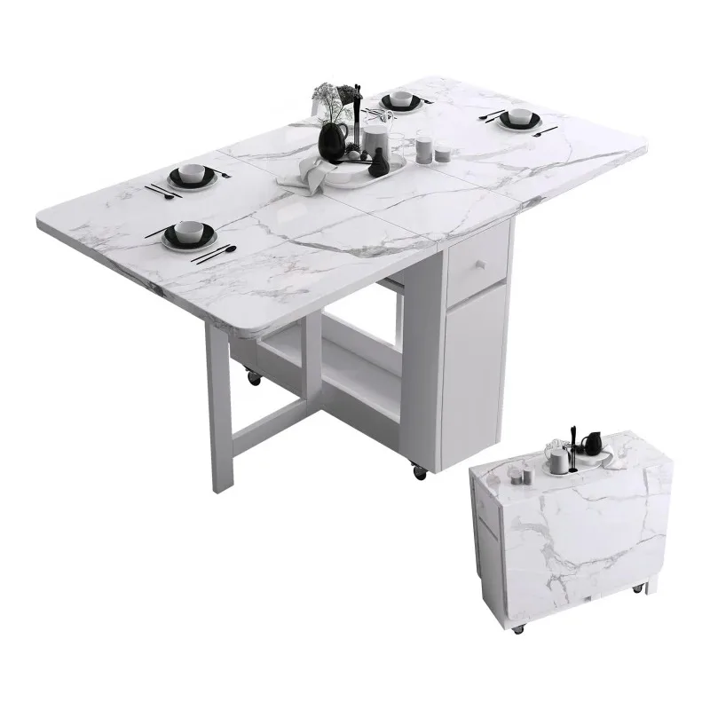 Fashion White Folding Dining Table Furniture Multifunctional Rectangle Movable Dining Table and Folding Chairs small table
