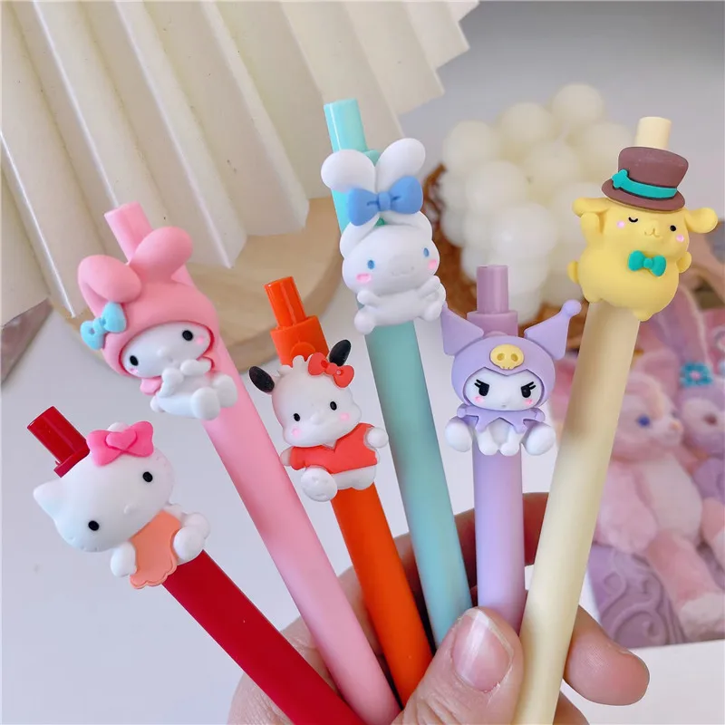 Japanese Sanrio Cute Cartoon Roller Ball Pen Hello Kitty Kuromi Student Press Pen Black Pen 0.5mm Cartoon Pen Children Girl Gift