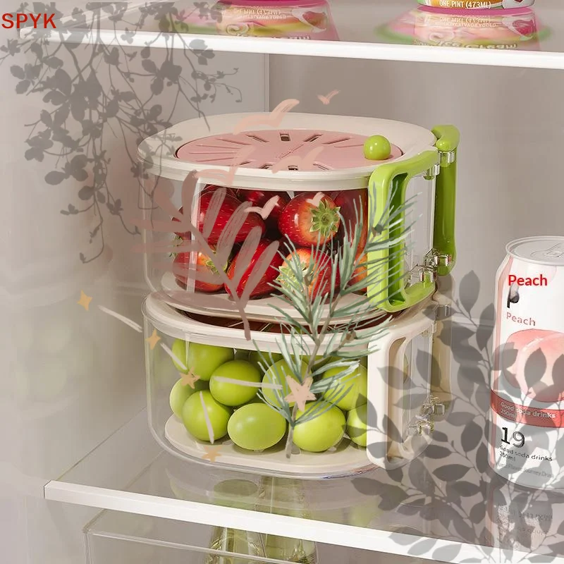 2-in-1 Double Layer Drain Basket Fruit Drainer Container With Foldable Handle Food Strainer Thickened Fruit Plate Easy To Clean