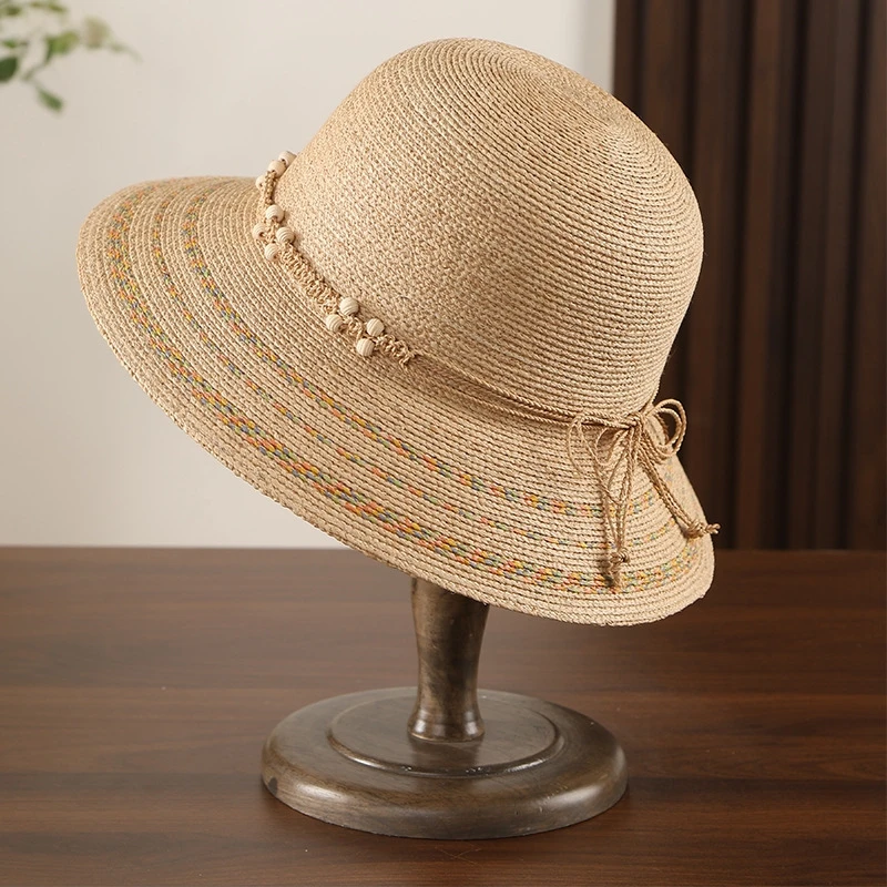 lafite-straw-hat-women's-summer-new-model-sunscreen-hat-beach-tour-sunshade-cap-breathable-wide-brim-round-top-cap